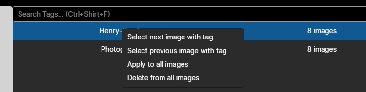 Global tag context menu